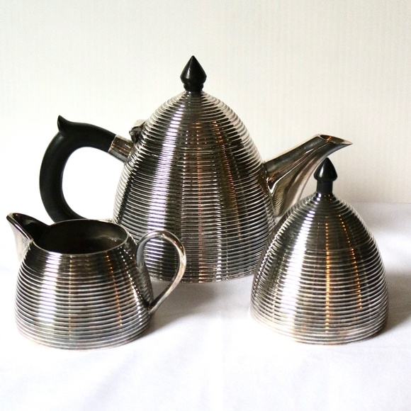 TORRE & TAGUS Vintage Silver Plated Beehive Teapot Sugar/Creamer 1960s Bakelite - Picture 1 of 8